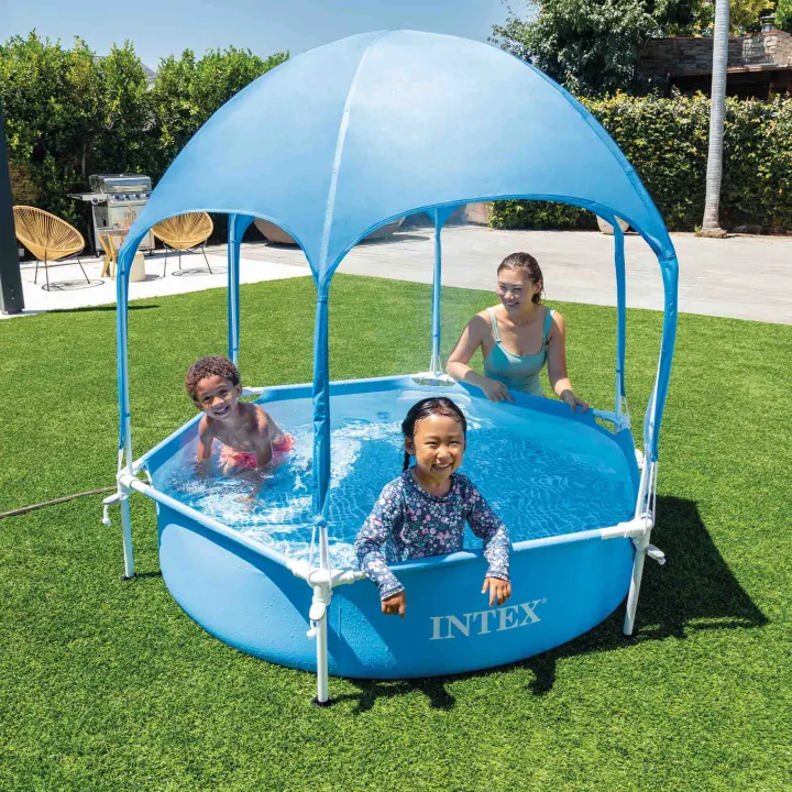 Piscina Rotonda Metal Frame con Tettoia Parasole Removibile 28209NP - immagine 5